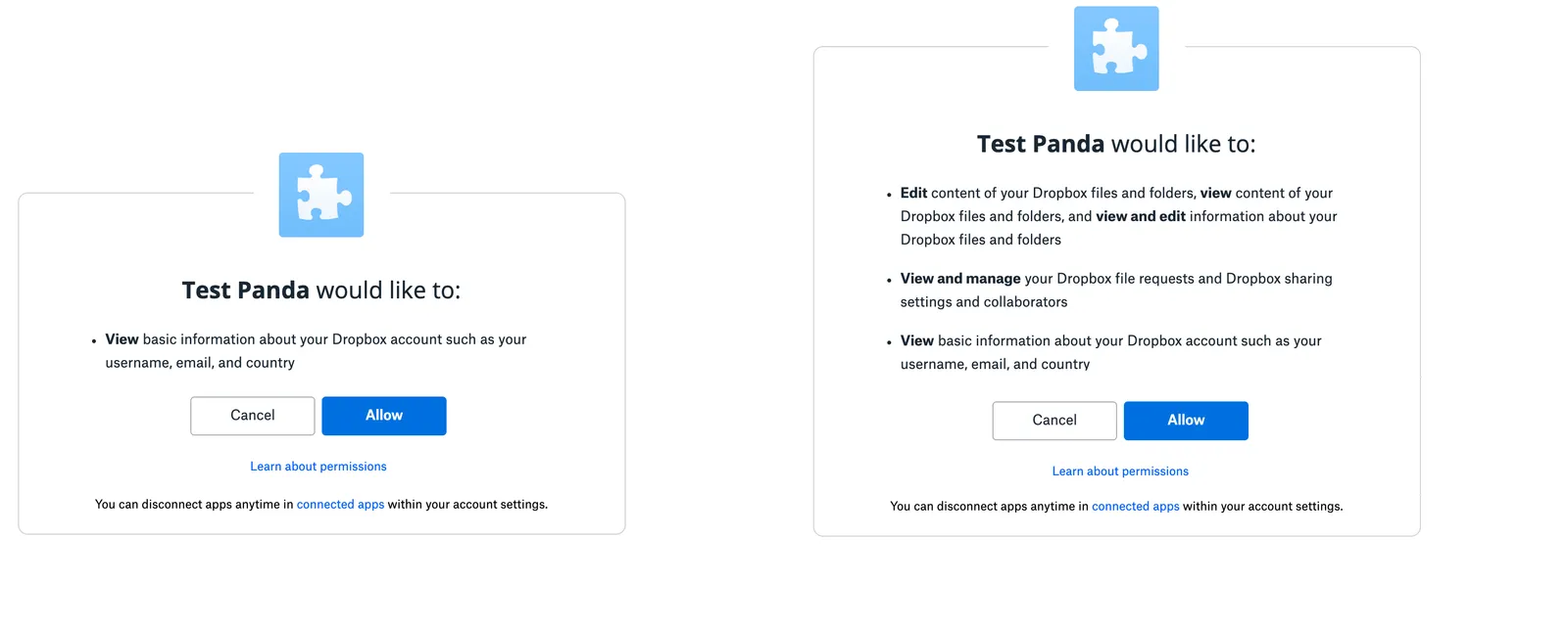 Different levels of scopes on a user's authorization page
